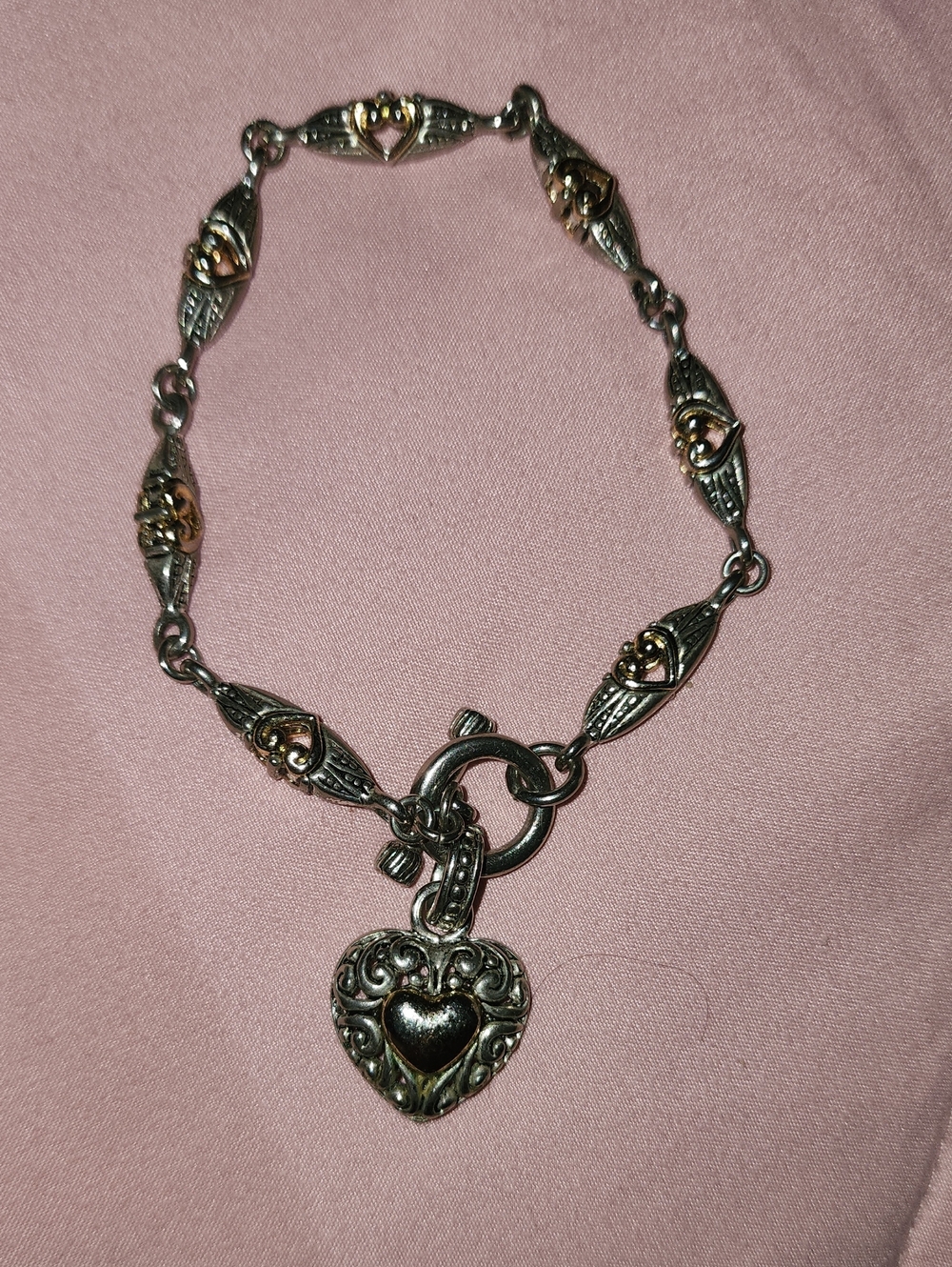 Two-Tone Heart Toggle Bracelet — Silver and Gold Accent